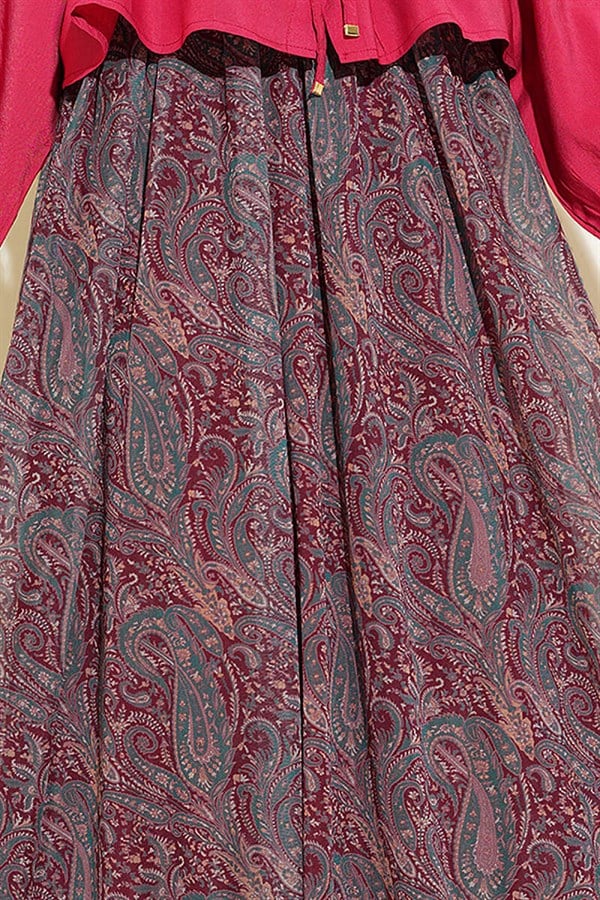 Belted Paisley Pattern Chiffon Skirt Burgundy