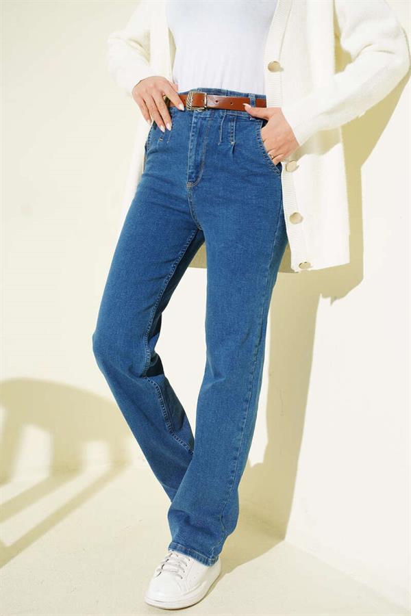 Belted Palazzo Jeans, Light Blue