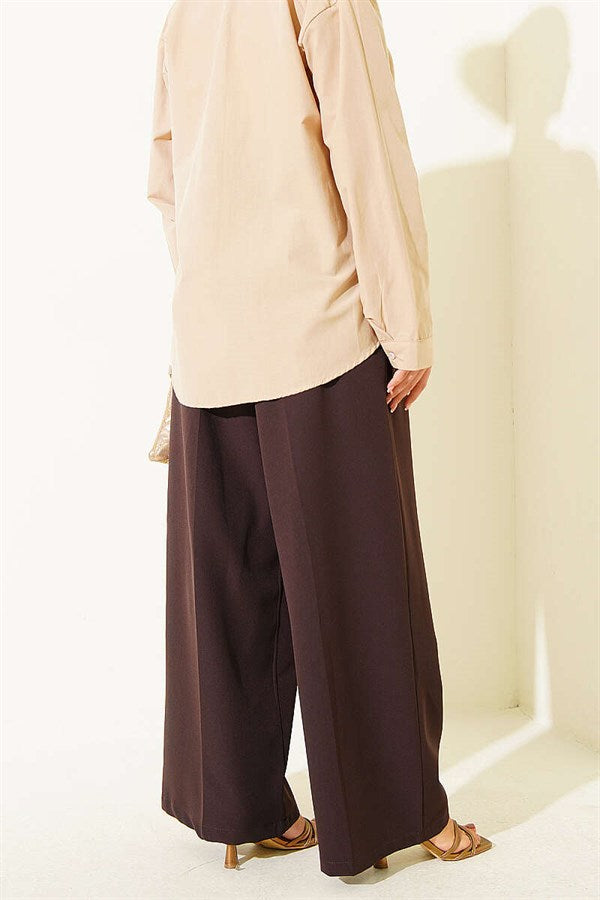 Belted Palazzo Fabric Trousers, Brown