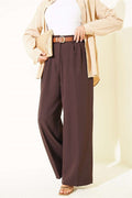 Belted Palazzo Fabric Trousers, Brown