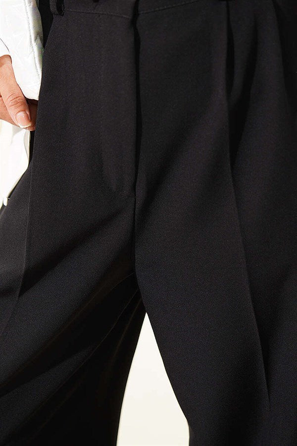 Black Palazzo Fabric Trousers with Belt