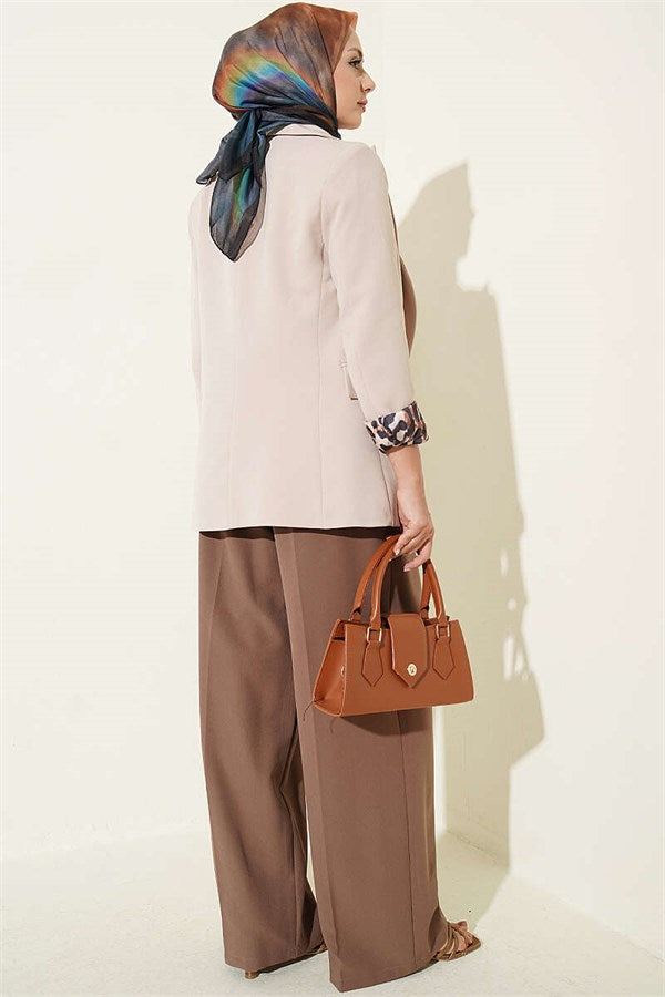 Belted Palazzo Fabric Trousers, Milky Coffee