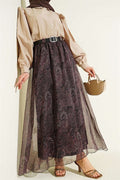 Arched Pasiley Pattern Chiffon Skirt, Khaki