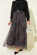 Black Chiffon Skirt with Arched Pasiley Pattern