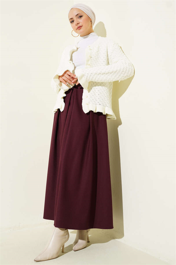 Belted Pleated Skirt, Burgundy