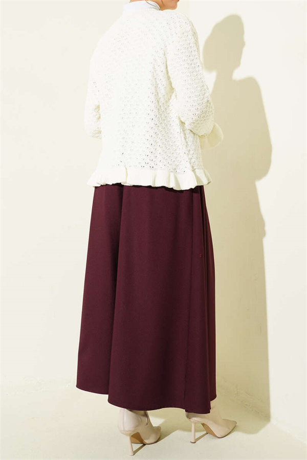 Belted Pleated Skirt, Burgundy