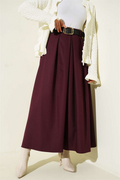 Belted Pleated Skirt, Burgundy