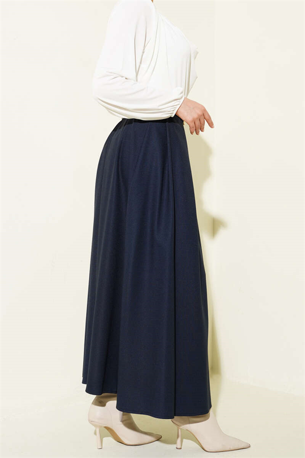 Belted Pleated Skirt, Navy Blue