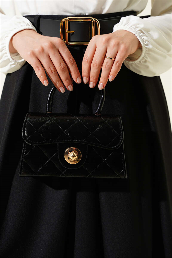 Belted Pleated Skirt, Black