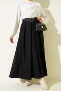 Belted Pleated Skirt, Black