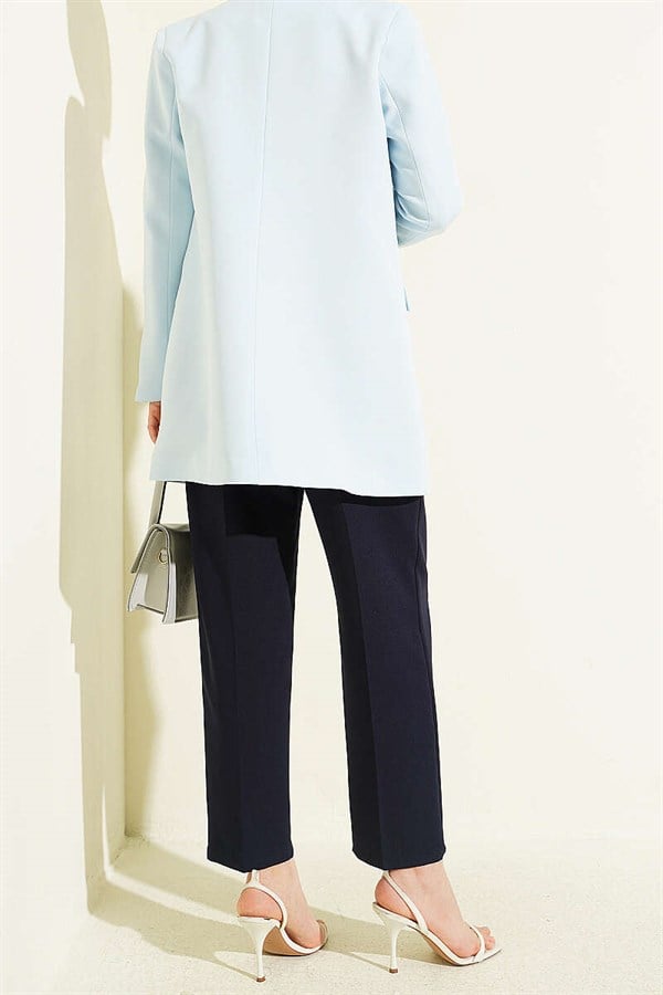 Belted Pleated Detail Carrot Trousers Navy Blue