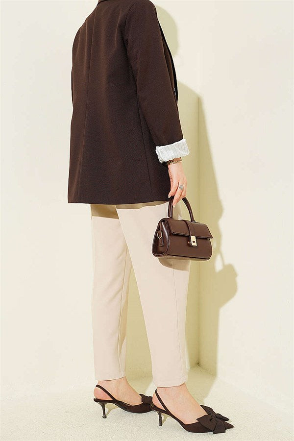 Belted Pleated Detail Carrot Pants Stone