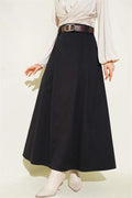 Belted Pleated Flared Skirt Black