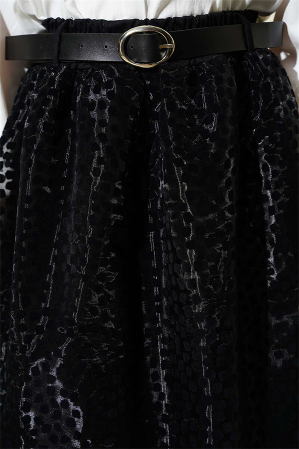 Belted Polka Dot Organza Skirt, Black