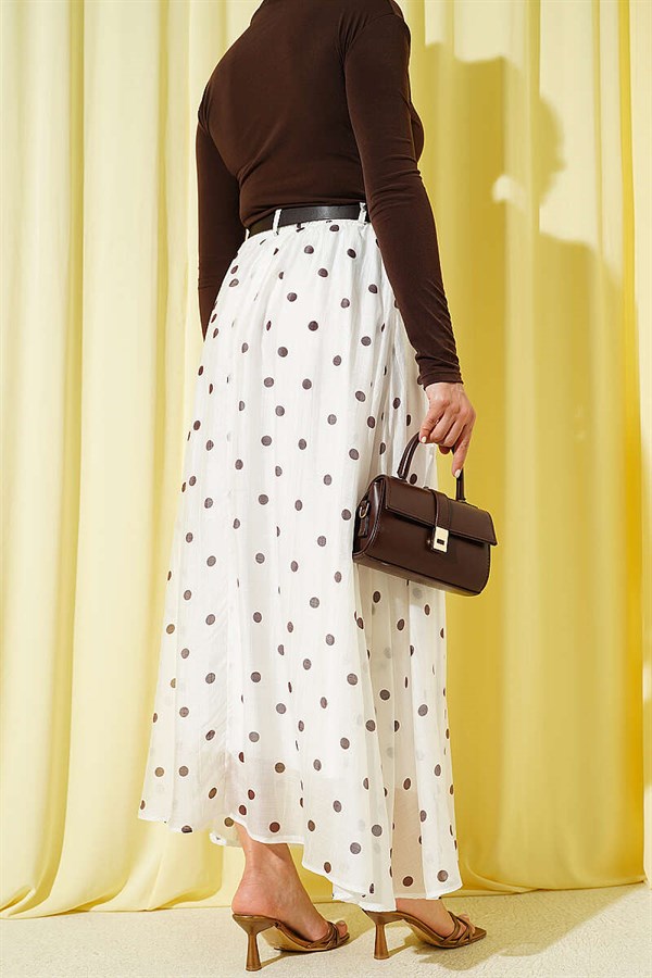 Belted Polka Dot Chiffon Skirt White
