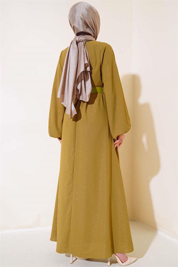 Belted Glitter Dress Oil Green