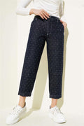 Belted Stone-Decorated Jeans Navy Blue