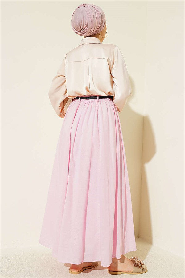 Pink Voile Skirt with Belt