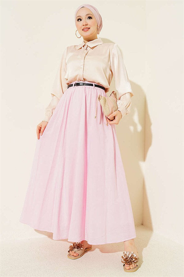 Pink Voile Skirt with Belt