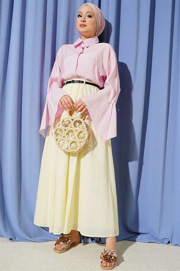 Yellow Voile Skirt with Belt