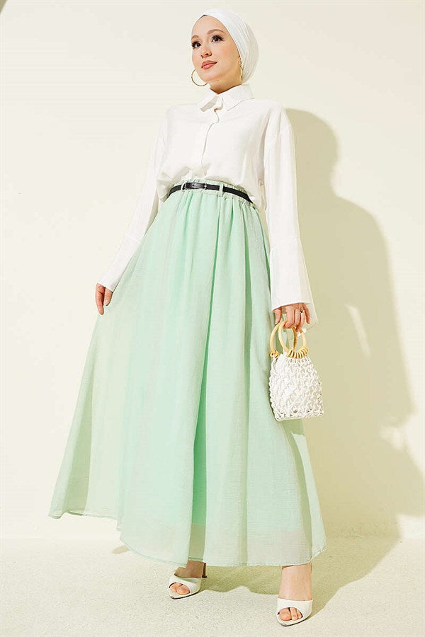 Belted Voile Skirt, Aqua Green