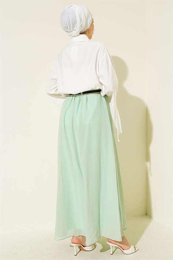 Belted Voile Skirt, Aqua Green
