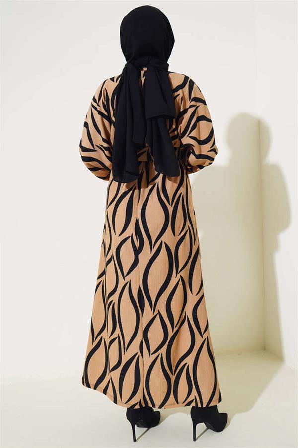 Belted Batwing Sleeve Belted Dress Camel