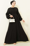 Belted Half-Brit Buttoned Modal Dress Black