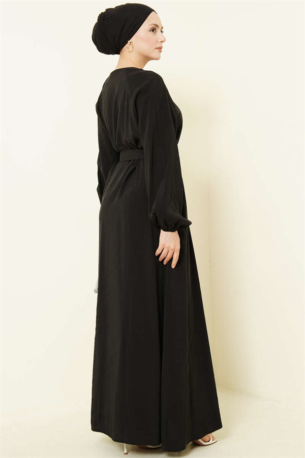 Belted Half-Brit Buttoned Modal Dress Black