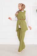 Belted Vest Hijab 2 Piece Set Khaki