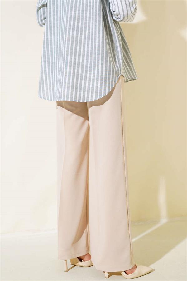 Belted High Waist Wide Leg Beige Trousers