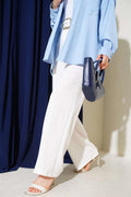 Belted High Waist Wide Leg White Trousers