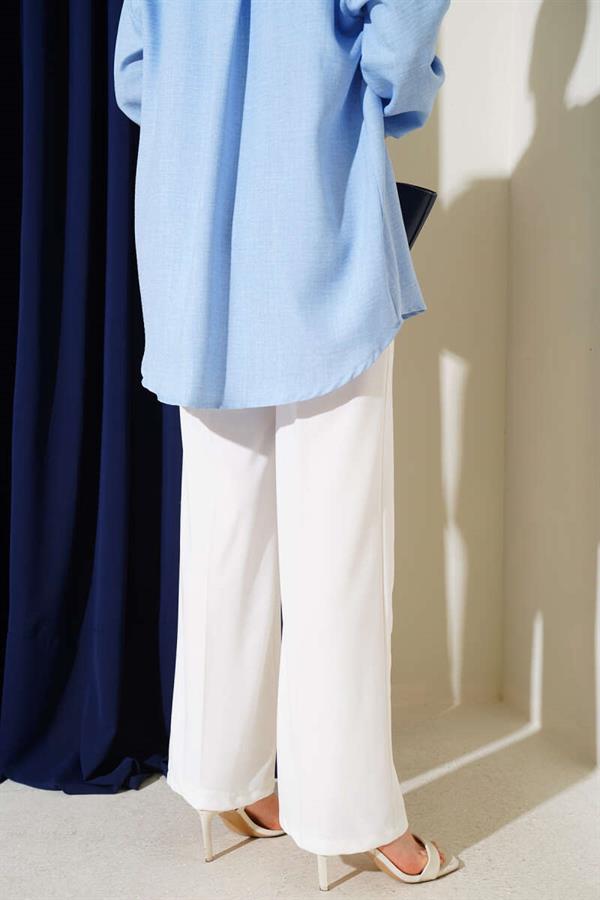 Belted High Waist Wide Leg White Trousers