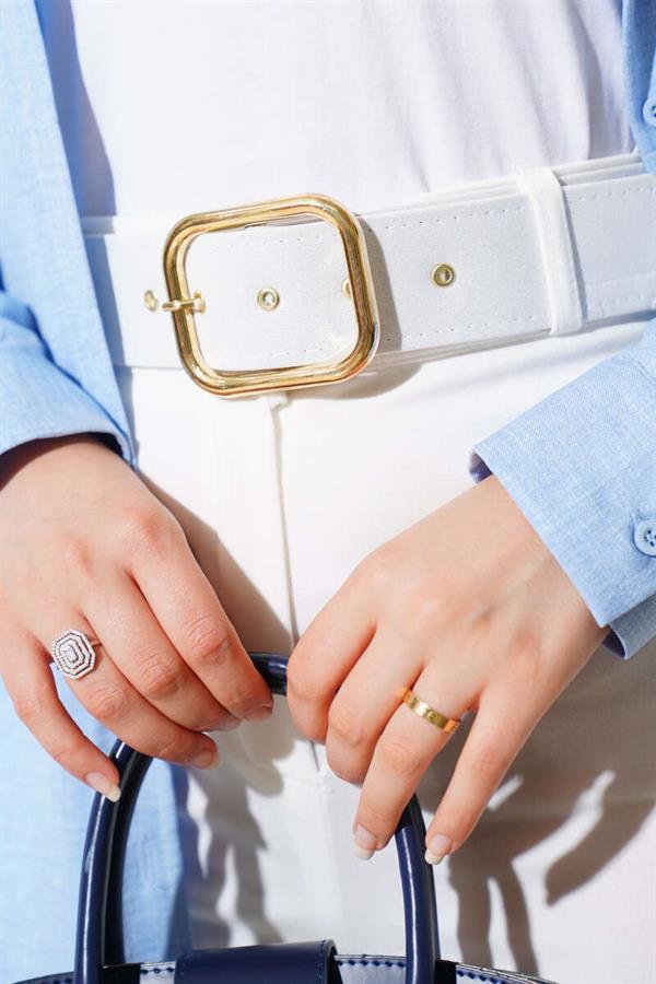Belted High Waist Wide Leg White Trousers