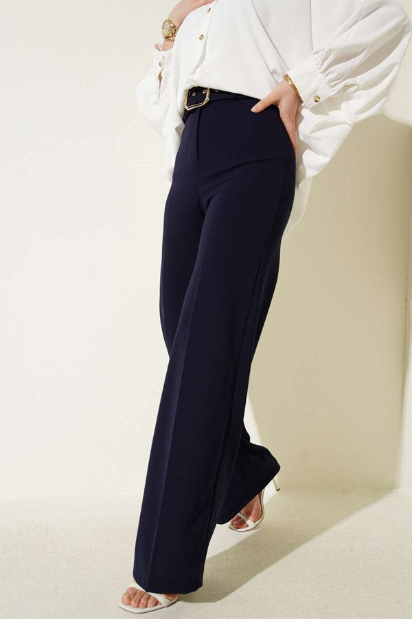 Belted High Waist Wide Leg Parliament Trousers