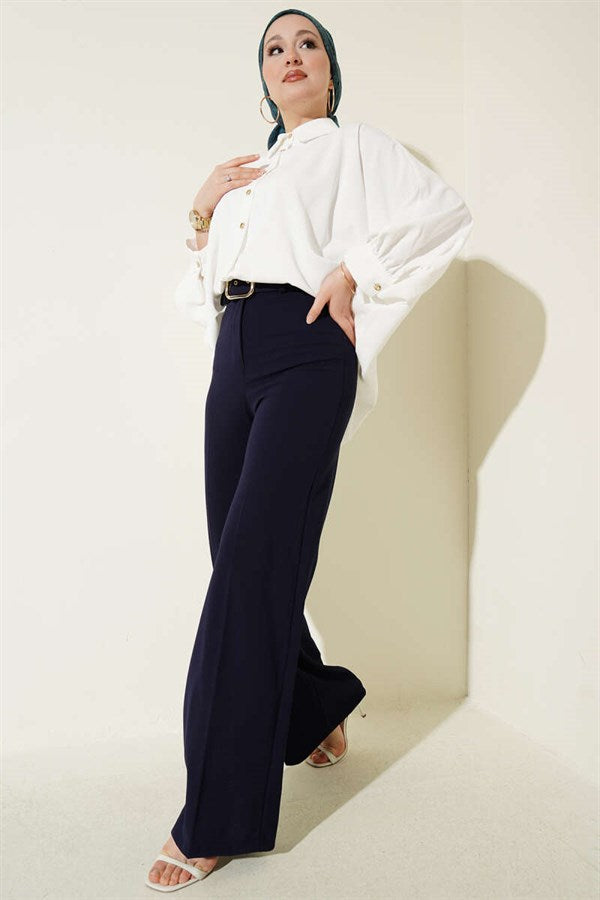 Belted High Waist Wide Leg Parliament Trousers