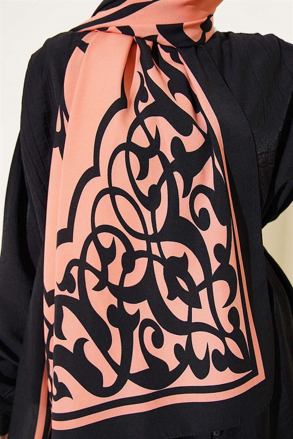 Medina Silk Shawl with Border Motif, Baby Pink