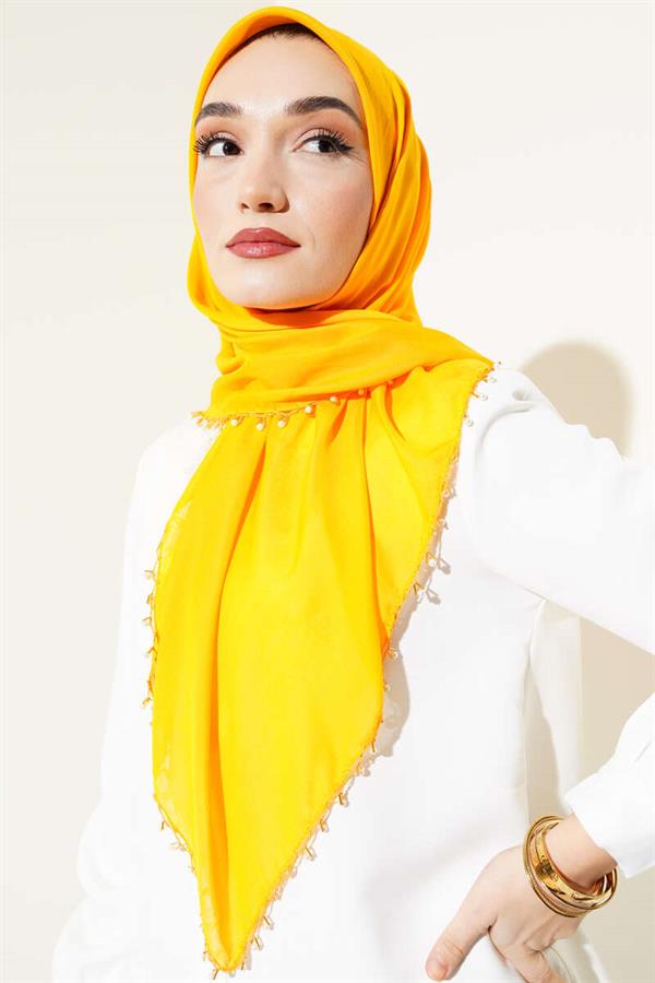 Mustard Yellow Headscarf with Beaded Edges