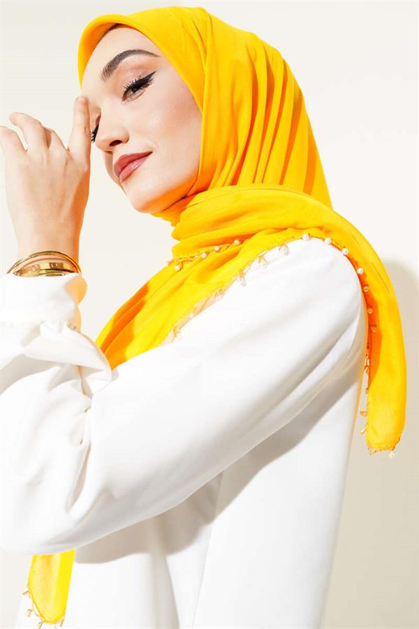 Mustard Yellow Headscarf with Beaded Edges