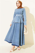 Denim Set with Belt, Skirt and Blouse, Light Blue