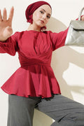 Self-Tie Crop Shirt, Burgundy