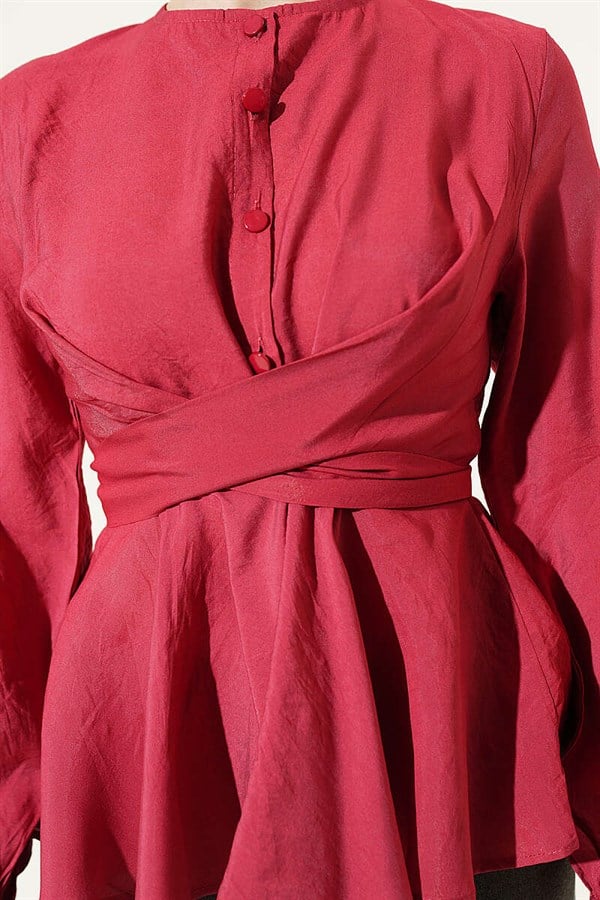 Self-Tie Crop Shirt, Burgundy