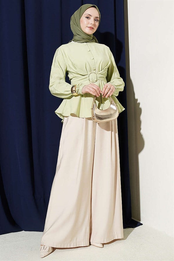 Self-Tie Crop Shirt, Light Green
