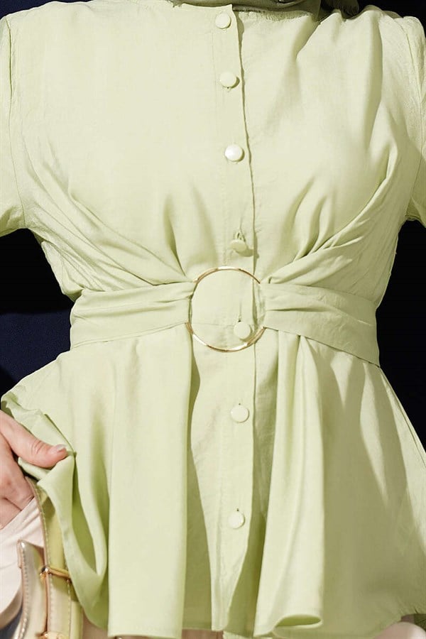 Self-Tie Crop Shirt, Light Green