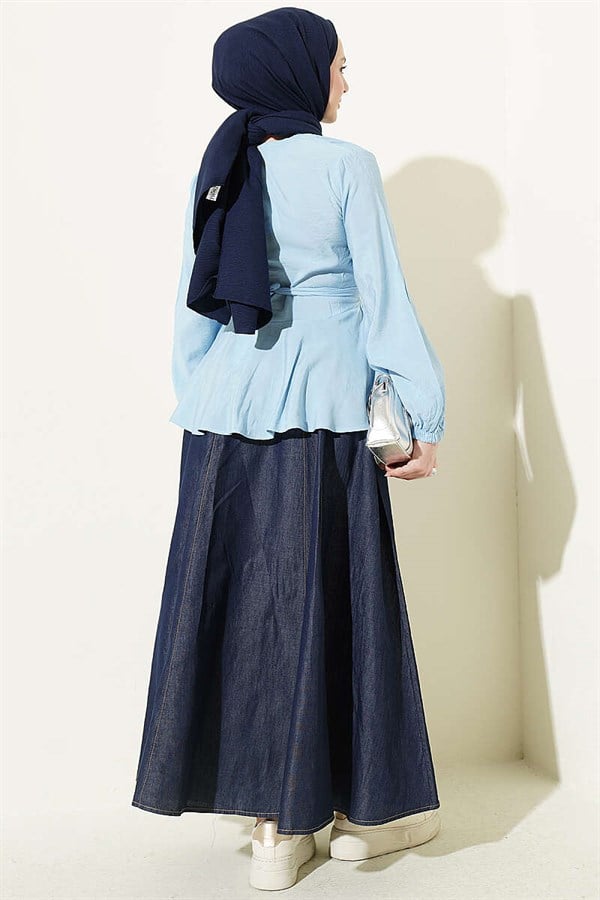 Self-Tie Crop Shirt Blue