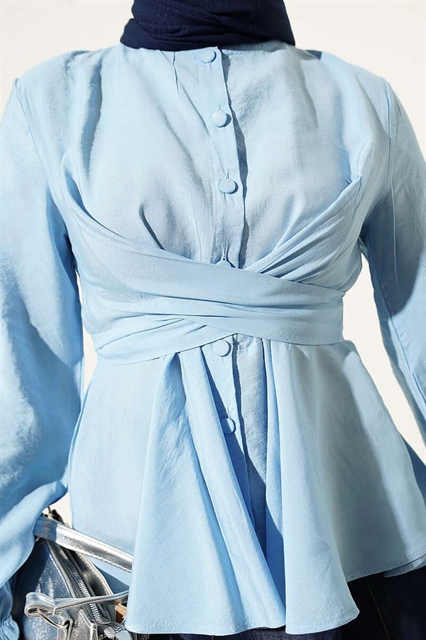 Self-Tie Crop Shirt Blue