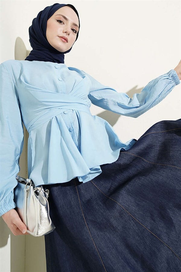 Self-Tie Crop Shirt Blue
