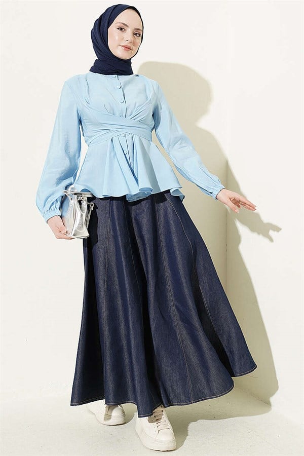 Self-Tie Crop Shirt Blue