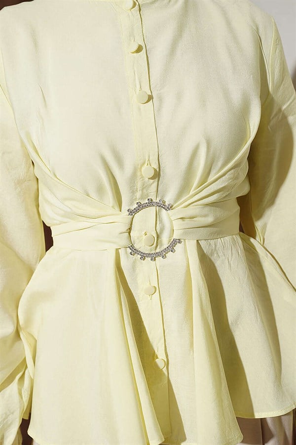 Self-Tie Crop Shirt Yellow