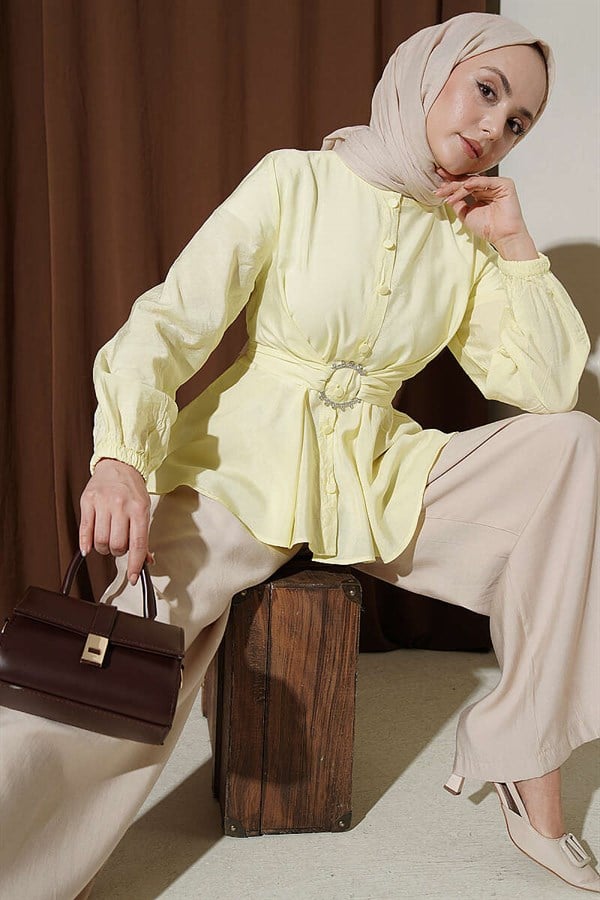 Self-Tie Crop Shirt Yellow